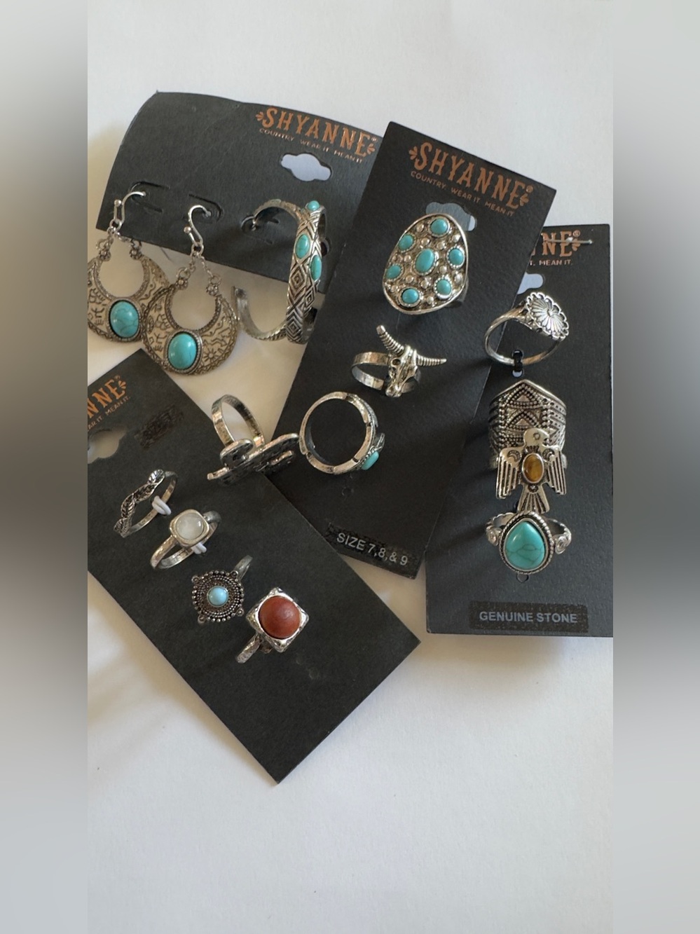 Size 7, 8 & 9 Shyanne Turquoise and Coral Mixed Stone Silver-Tone Ring Set